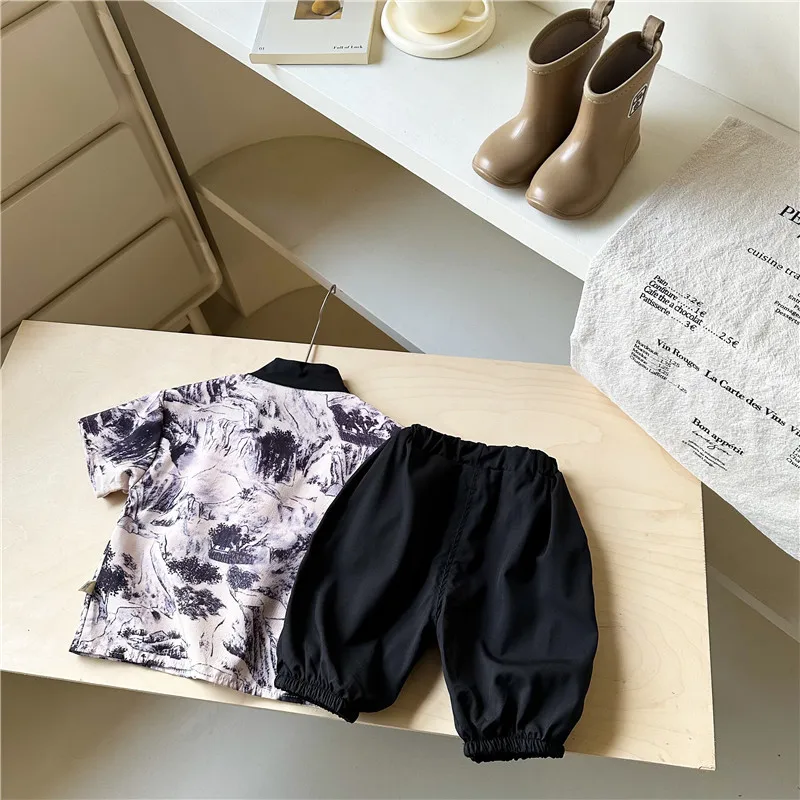 Ropa de verano para bebé, traje informal, camisa, pantalones cortos, 2 uds./set, traje deportivo para niño pequeño, chándales para niño - imagen 3