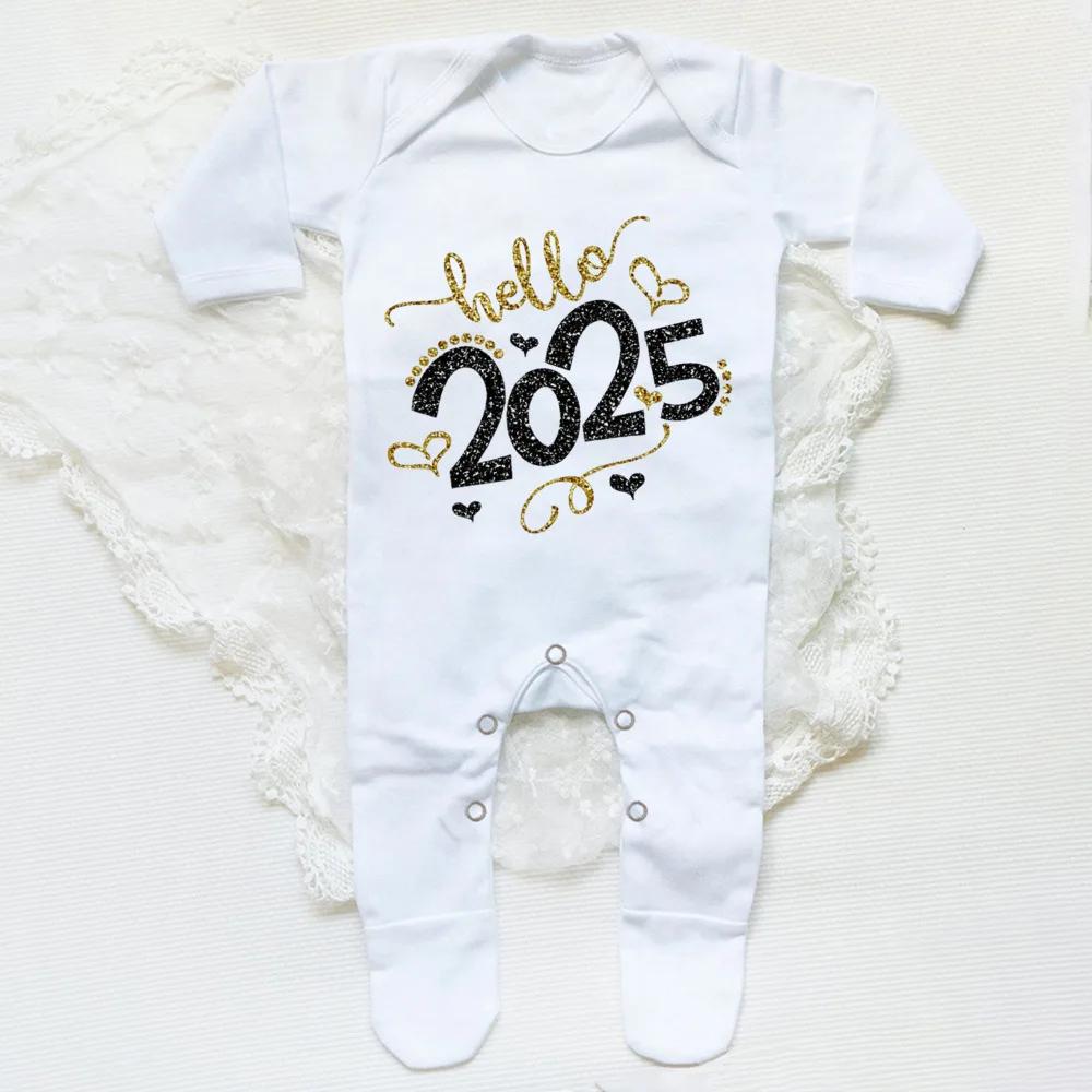 Hello 2025-traje de dormir estampado para bebé, pelele de Feliz Año Nuevo, traje para bebé recién nacido, mono, Footies infantiles, mono de manga larga - imagen 4