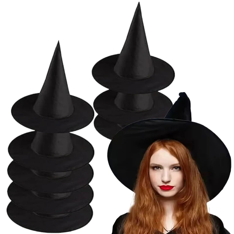 1/6/12 Uds sombrero de mago 2 tamaños tela Oxford negra accesorios decorativos para Cosplay de Halloween Festival reunión fiesta sombreros puntiagudos TMZ