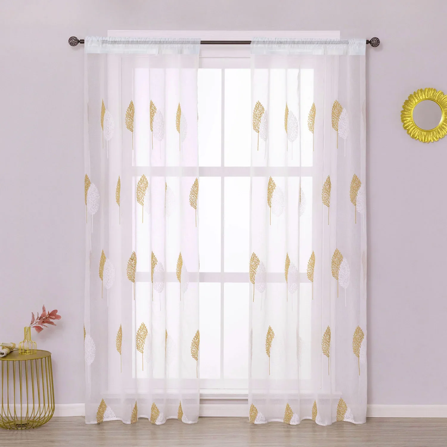 1 unidad de cortinas de hilo de tul transparente Guaze para puerta bordada para dormitorio, cortina de planta de hoja Simple americana para ventana de sala de estar - imagen 2