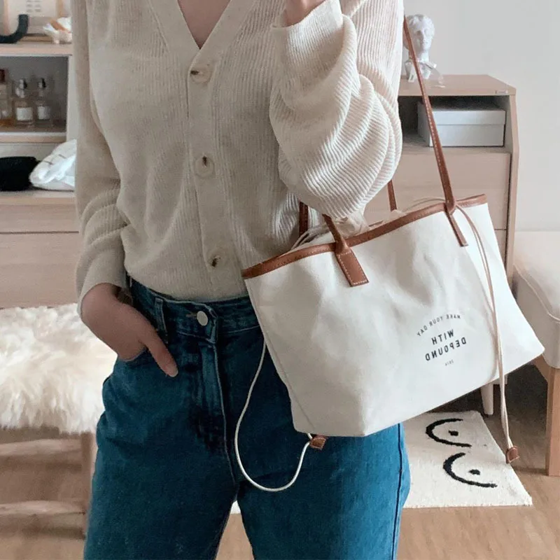 Milangel-Bolso de mano para mamá, bolsa de hombro con cordón de lona, informal, con nicho de costura - imagen 2