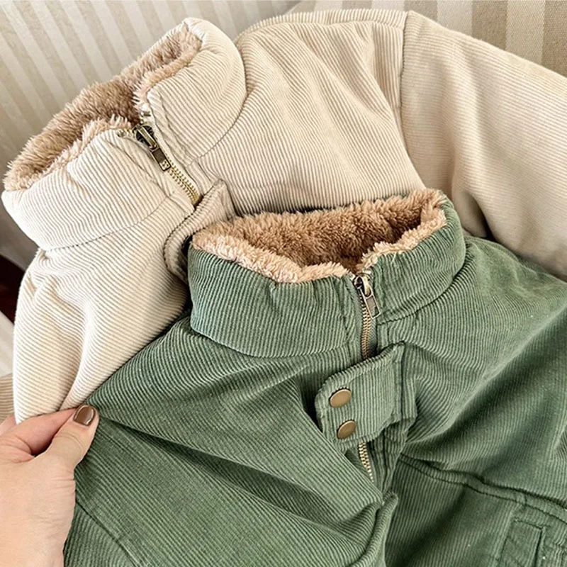 MILANCEL, nueva chaqueta acolchada de invierno para niños, abrigo de pana de Color sólido para niñas, ropa cálida acolchada de lana holgada coreana para niños 1-6T - imagen 3