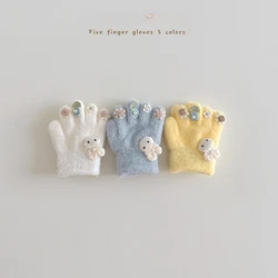 Guantes de invierno para niña cálidos y suaves, adornados con flores