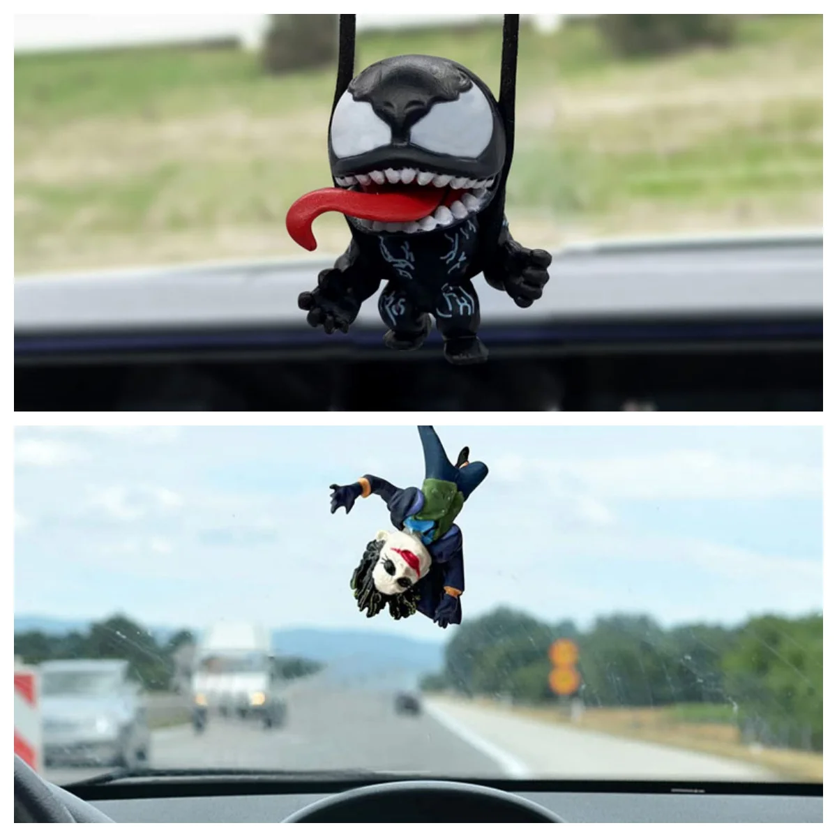 Colgante para espejo retrovisor de coche Venom de dibujos animados, colgante para coche Venom Joker, accesorios interiores, Mini modelo de juguete, figuras de acción