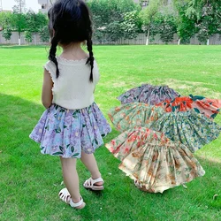 Pantalones cortos de niña de pierna ancha florales para verano