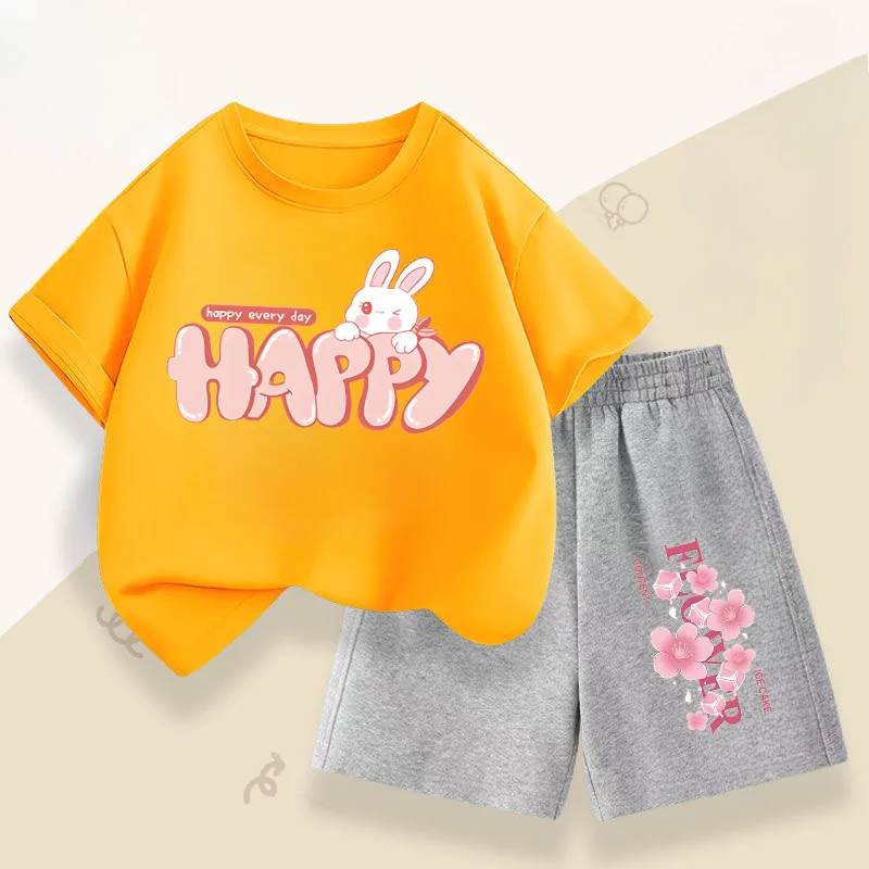 Conjunto de verano para niña: camiseta estampada de conejo ligero - imagen 5