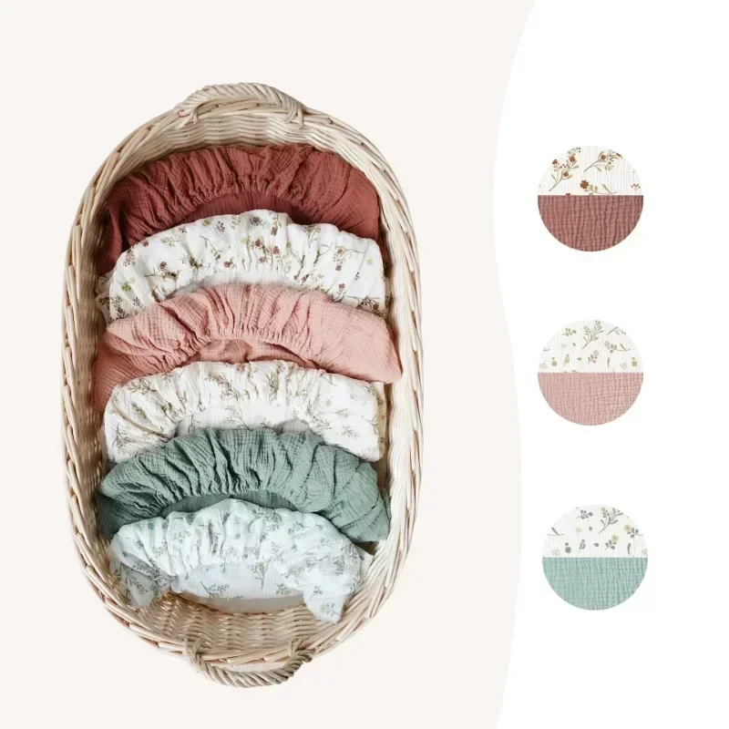 Sábana bajera para bebé, Sábana para cuna de recién nacido, muselina de algodón suave y transpirable, Sábana plana Universal de Color sólido para cuna de bebé - imagen 3