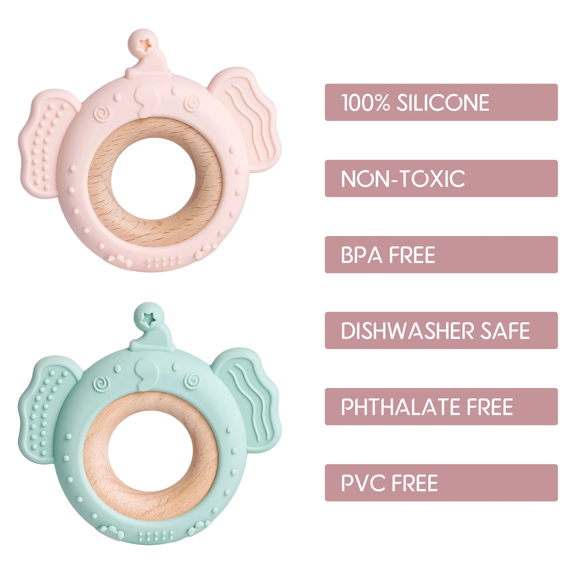 TYRY.HU, 1 unidad, mordedor de silicona con elefante de dibujos animados, colgante de collar de madera para bebé, juguete para regalo, accesorio de dentición de silicona para bebé - imagen 2