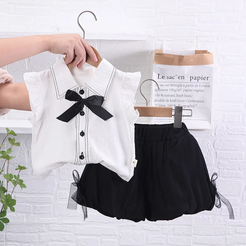 Nueva ropa de verano para niñas, traje, camisa para niños, pantalones cortos, 2 unids/set, ropa para niños, disfraz informal de moda para niños, chándales infantiles - imagen 3