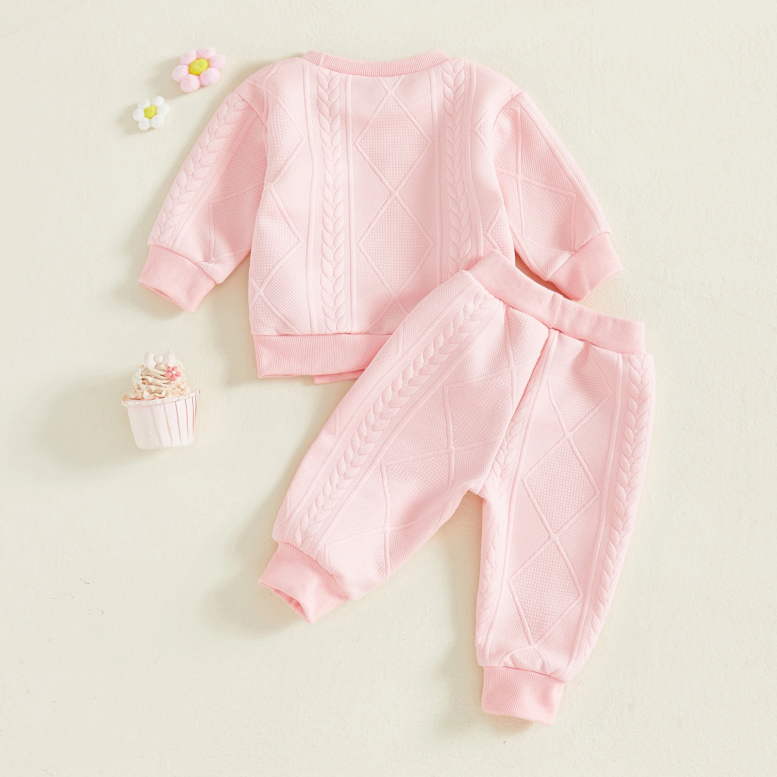 Conjunto de 2 piezas de trajes de otoño para niña de 0 a 3 años, Tops divididos con flores en 3D de manga larga y pantalones de cintura elástica, ropa para niños pequeños - imagen 2