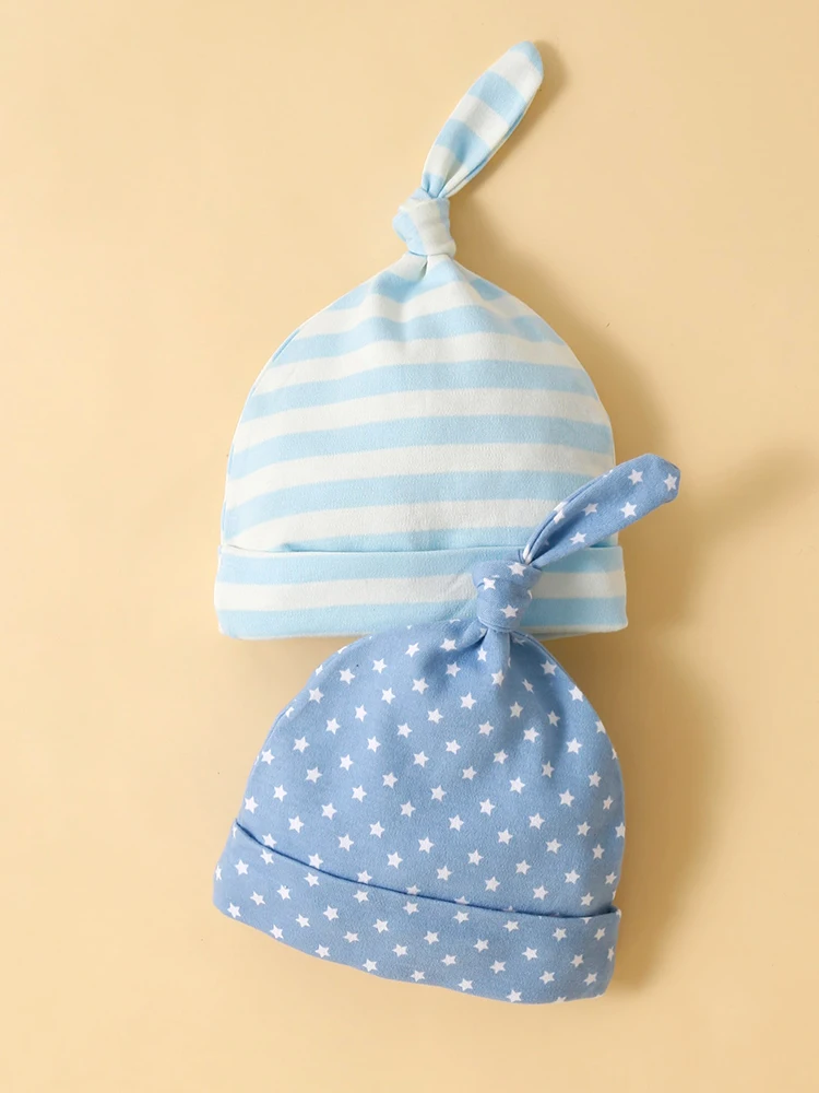 Gorro de bebé de primavera y otoño al azar, gorro tejido estampado para niños, gorro de algodón para recién nacido, accesorios para niños, 3 uds. - imagen 4