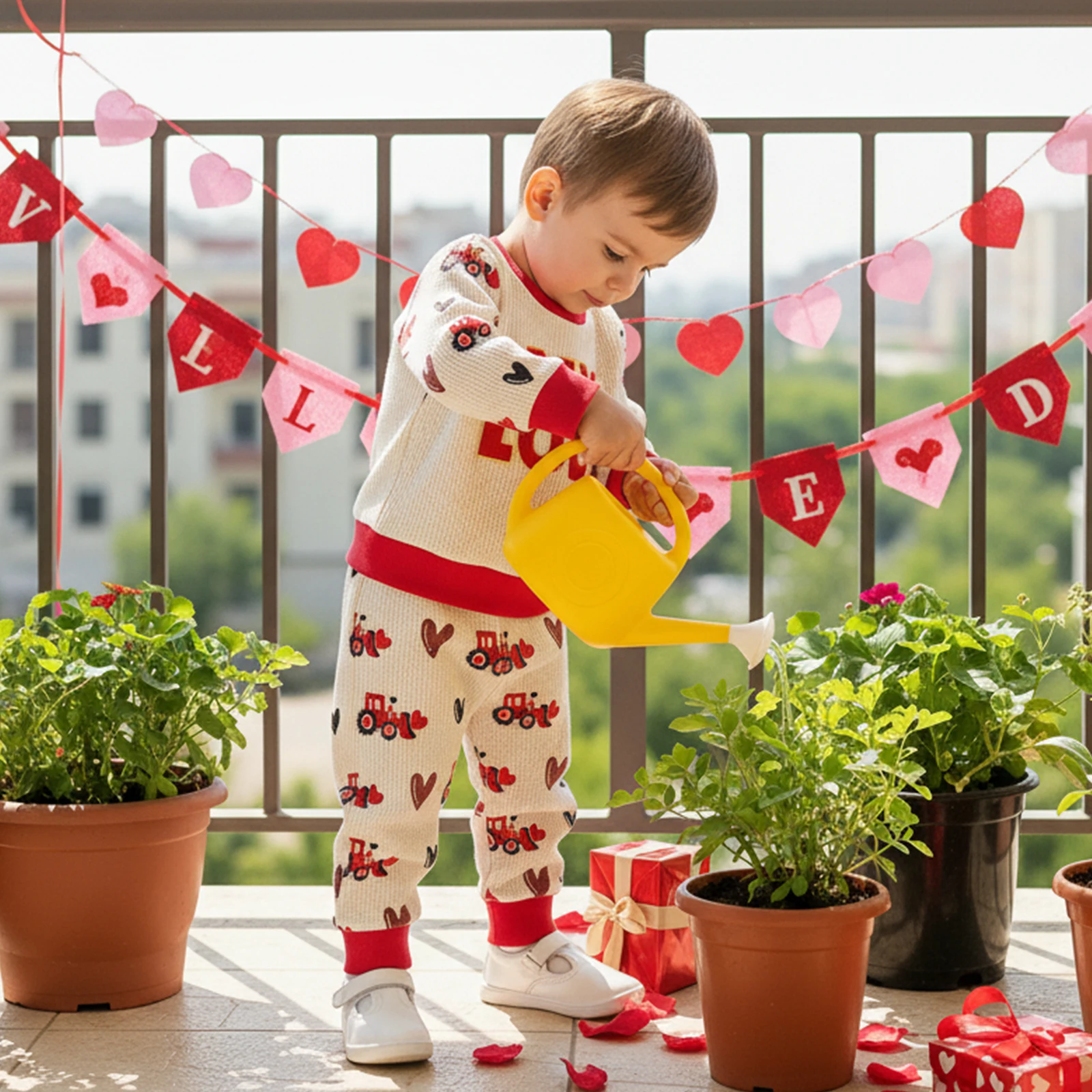 Suefunskry Conjunto de 2 piezas para el día de San Valentín para niño pequeño, bordado de letras, manga larga, cuello redondo, sudadera y pantalones para correr - imagen 3