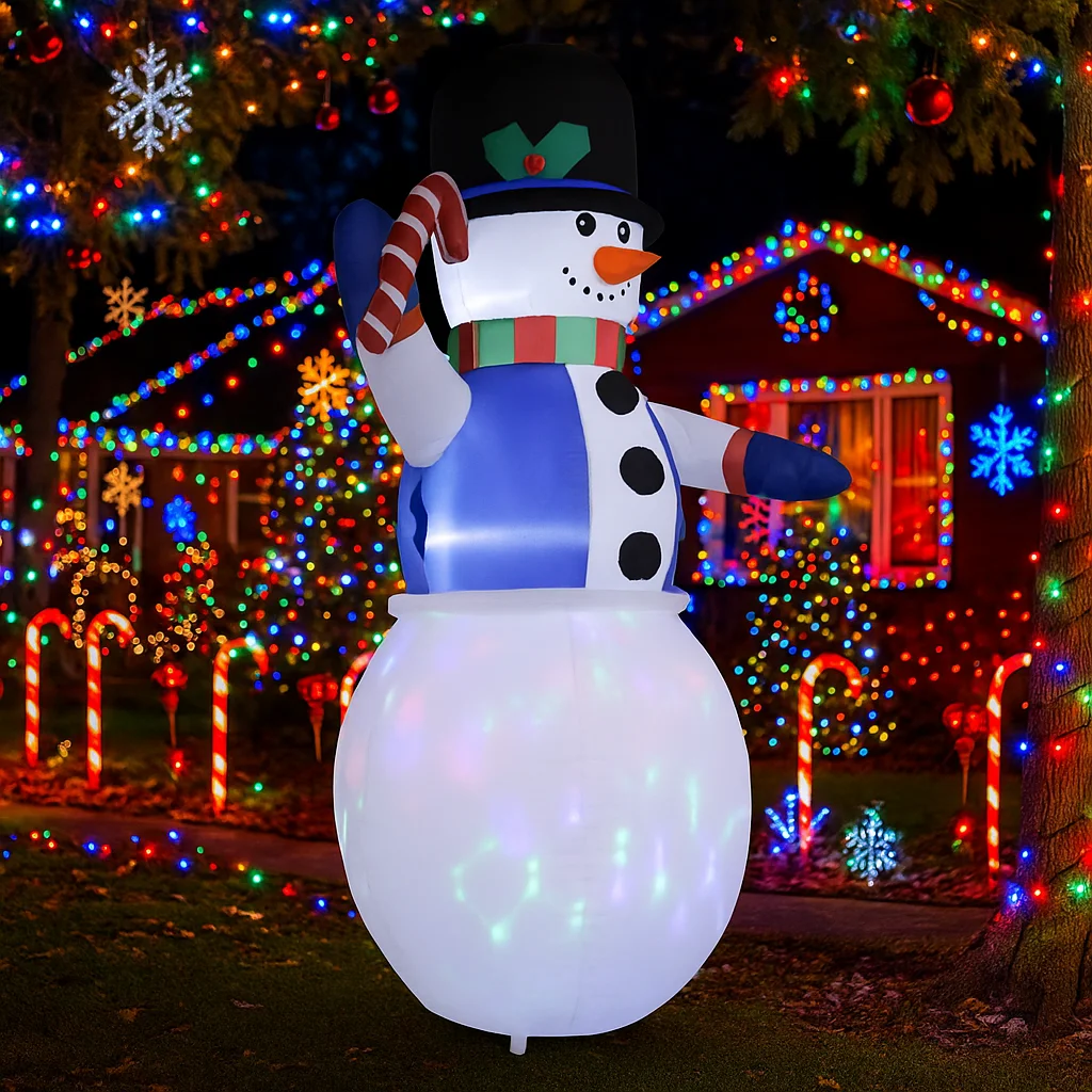 Decoración navideña al aire libre de 5,9 pies, muñeco de nieve, bastón de caramelo, decoración inflable para fiesta de patio, adornos navideños, luces, juguete para el hogar - imagen 3