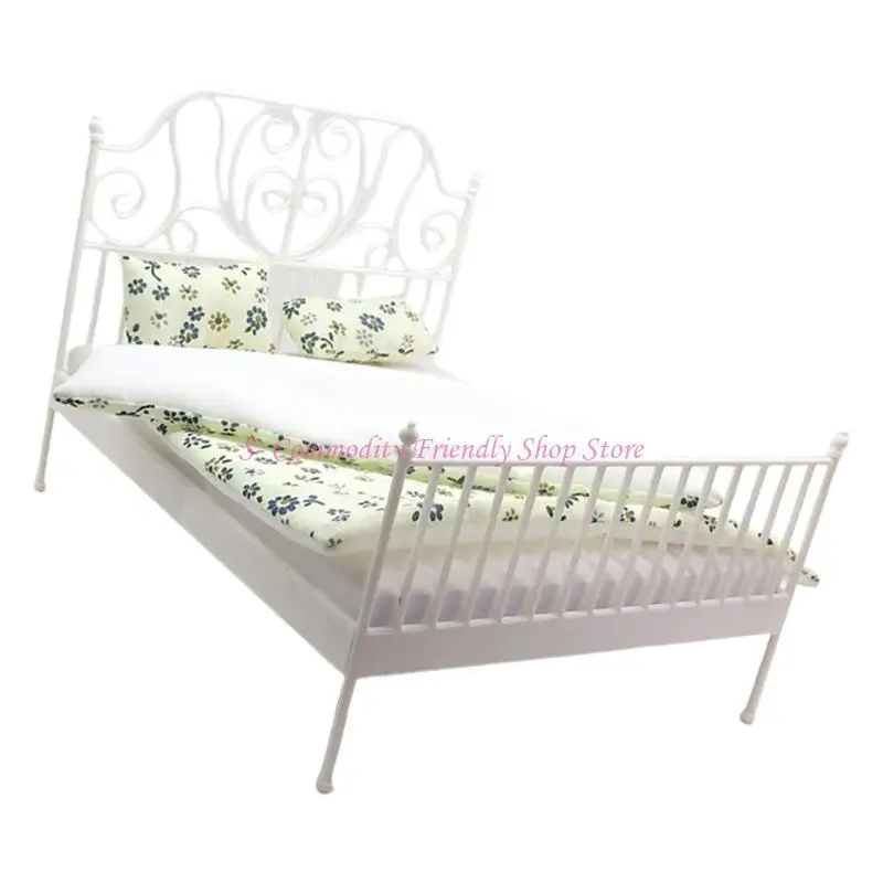 Cama miniatura 85ae Cottage con ropa cama 1/12 casas muñecas muebles muebles accesorios - imagen 2