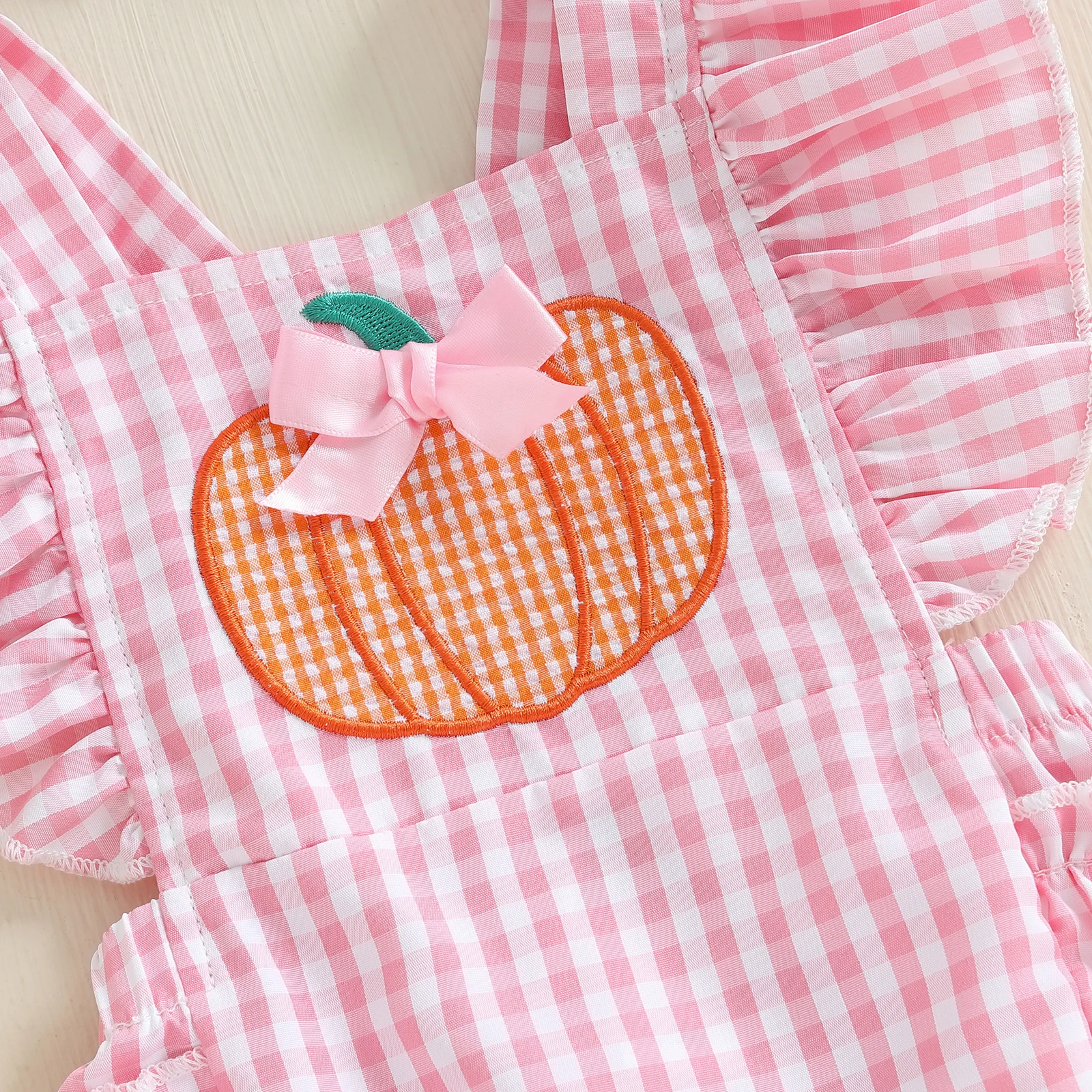 Conjunto de ropa para bebé recién nacido, traje de Halloween con volantes, sin mangas, lazo, bordado de calabaza, diadema - imagen 4