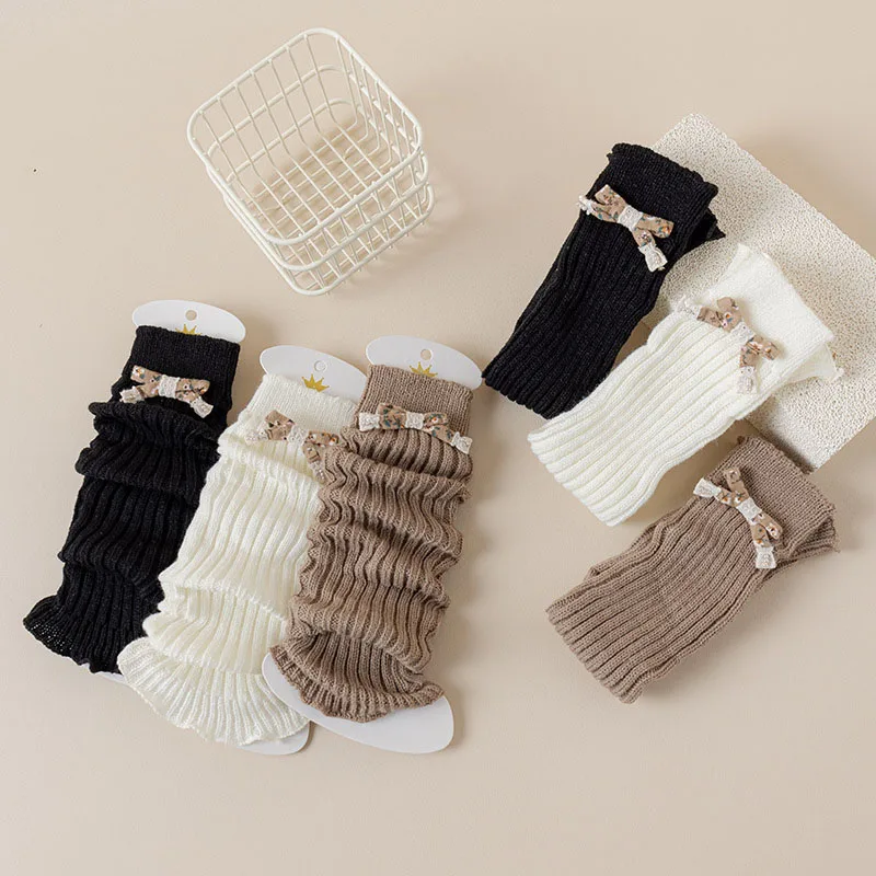 MILANCEL nueva primavera niños espesar mangas de calcetín 3-8T Color sólido arco niñas calentadores de piernas cálido dulce niños Lolita pierna Brace - imagen 3