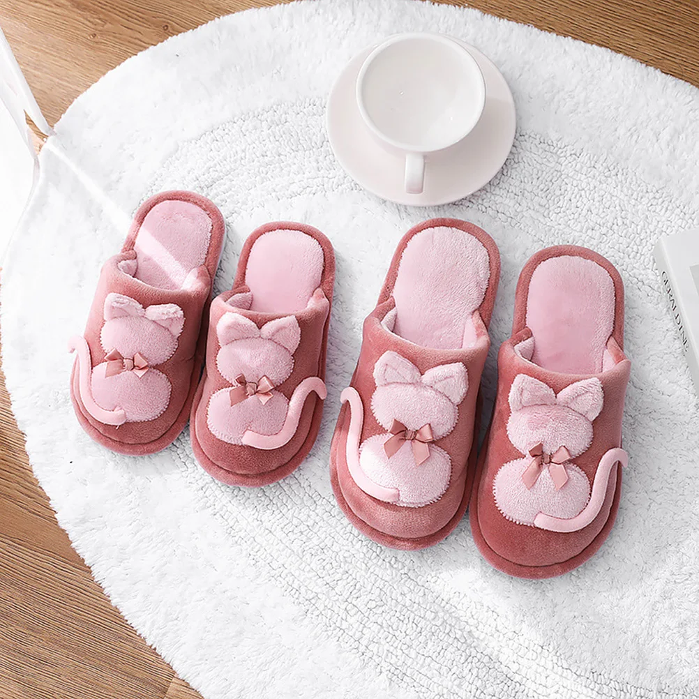 Zapatillas con forma de gato para niños, zapatos cálidos de algodón para el hogar, antideslizantes, 21cm de longitud interior, talla 21 sandía