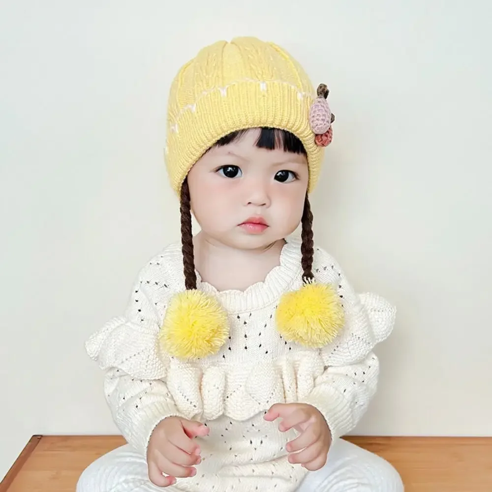 Gorro de punto cálido de dibujos animados, gorros de peluca suaves transpirables, jersey a prueba de viento, sombrero de otoño e invierno - imagen 4