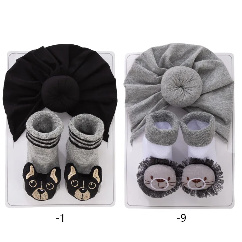 Nuevos calcetines para bebé, conjunto de calcetines antideslizantes con gorros de algodón de animales de peluche para niños y niñas, accesorios de fotografía para gatear - imagen 5