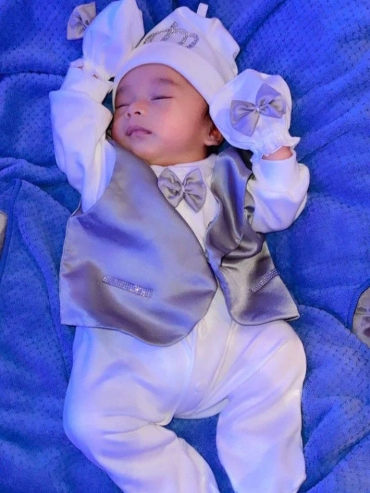 Conjunto de 5 piezas de esmoquin para bebé Dollbling, pajarita para niños pequeños, chalecos elegantes y Blazers formales, conjunto de capa para caballero que viene a casa