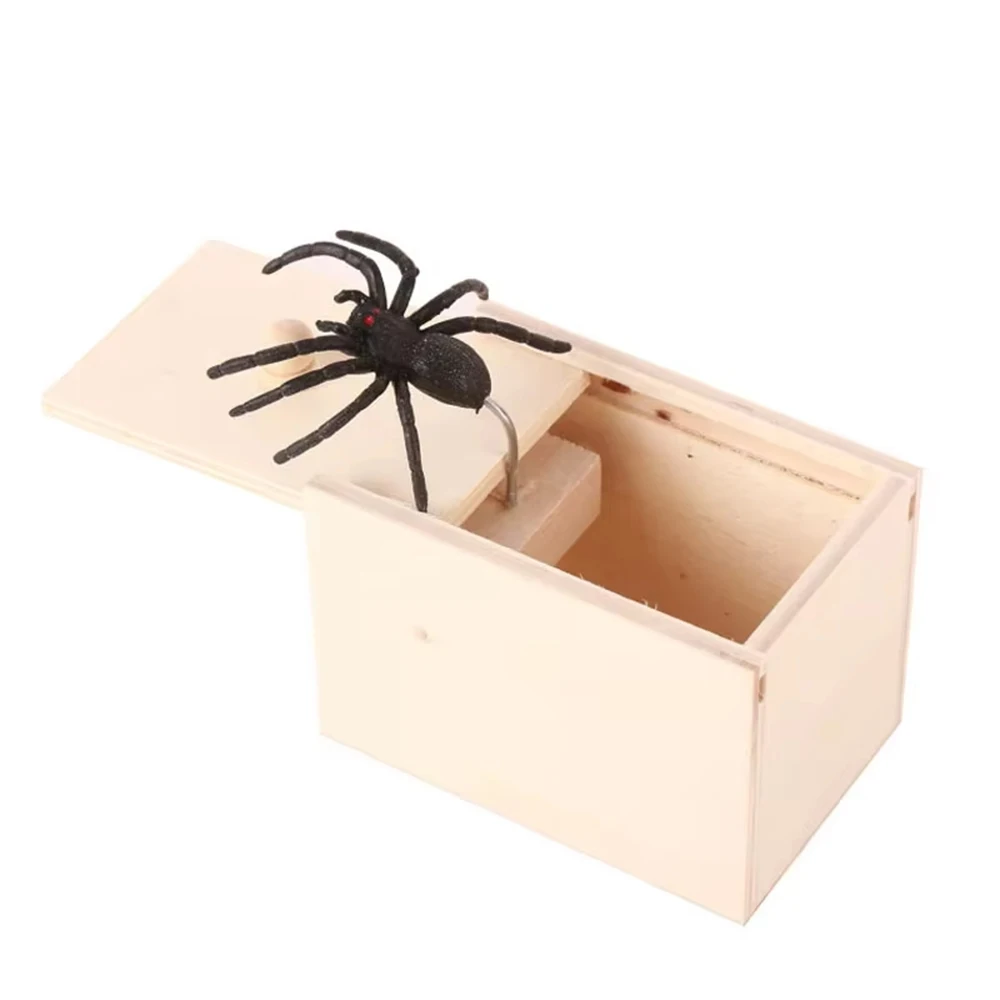 Caja de susto divertida de araña para trucos, caja oculta de madera, broma de calidad, caja de susto de madera, juego divertido, broma, truco, amigo, juguetes de oficina