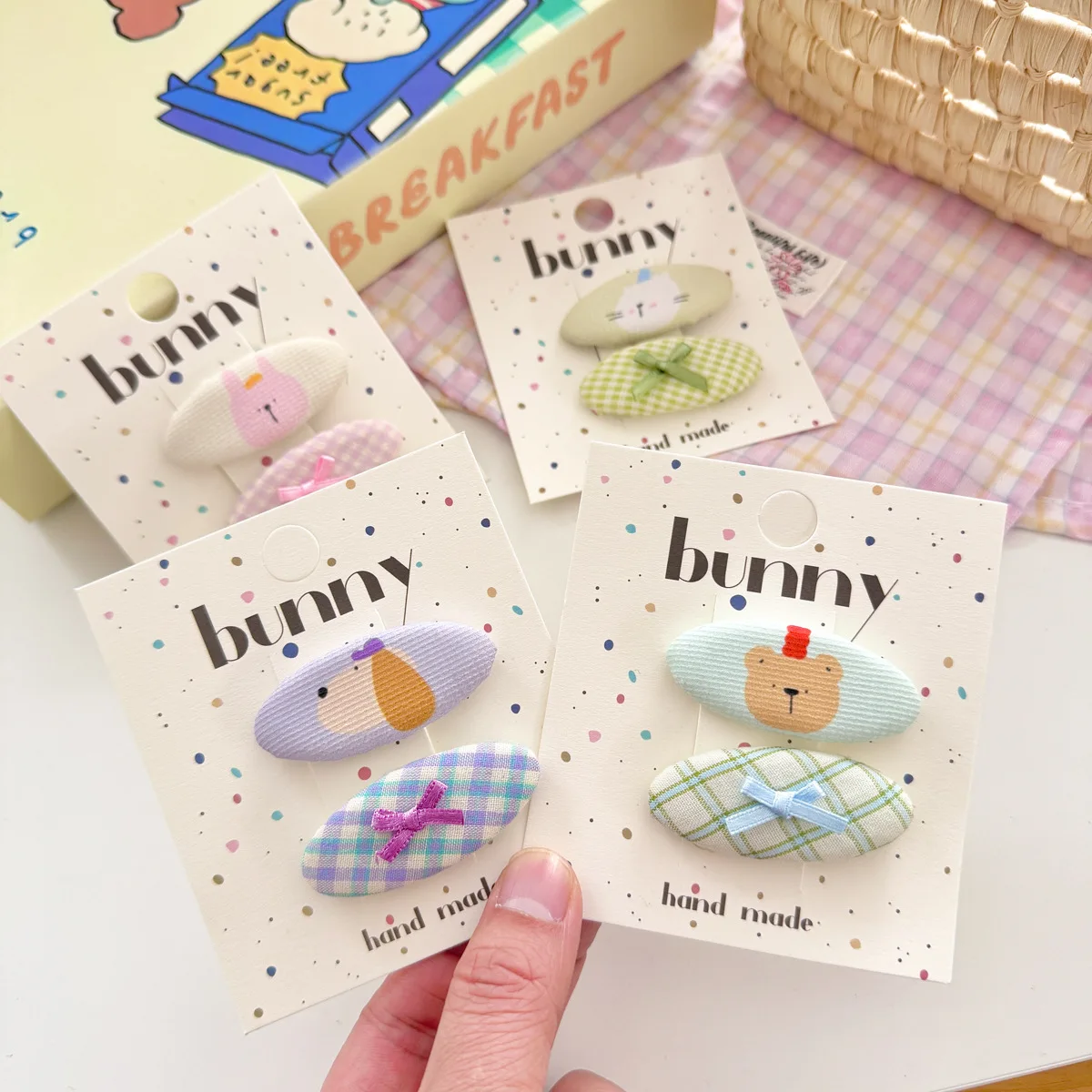 Clip BB de tela de dibujos animados de rejilla, flequillo de cachorro de conejo y osito, Clip LATERAL, Clip de borde de pelo roto, diadema, accesorios de estilismo - imagen 3