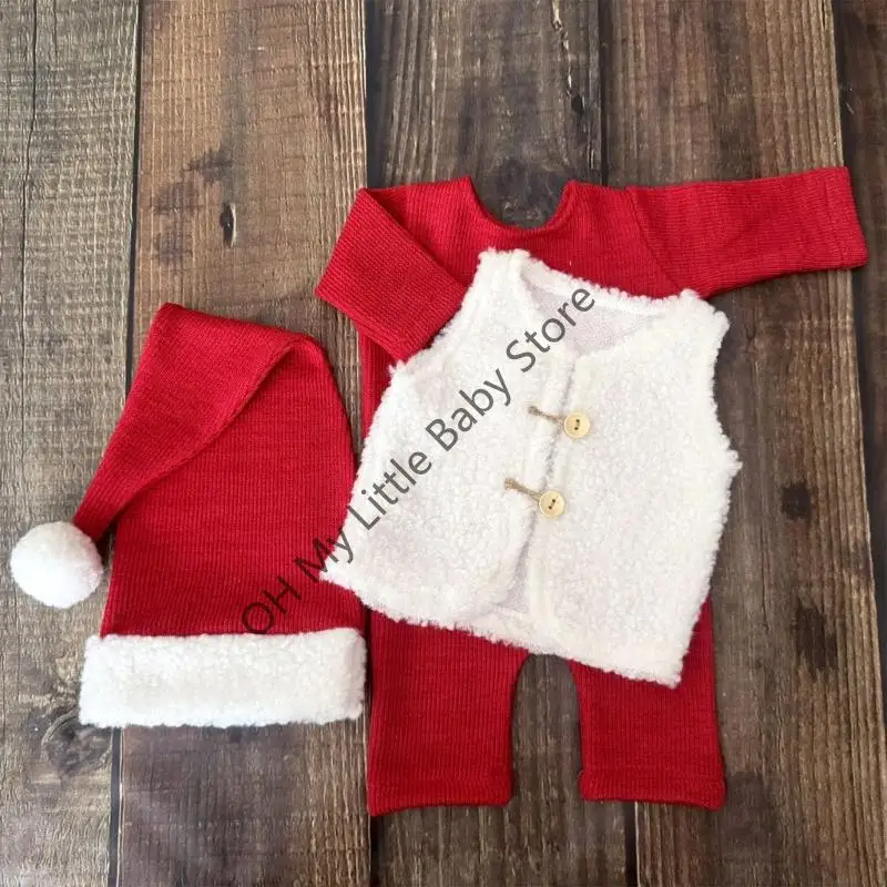 M76C Conjunto 3 piezas accesorios fotografía Papá Noel para recién nacido para 0-3 meses, traje sesión fotos y - imagen 2