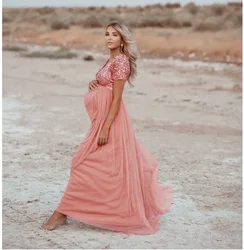 Vestido de maternidad largo encaje elegante con lentejuelas
