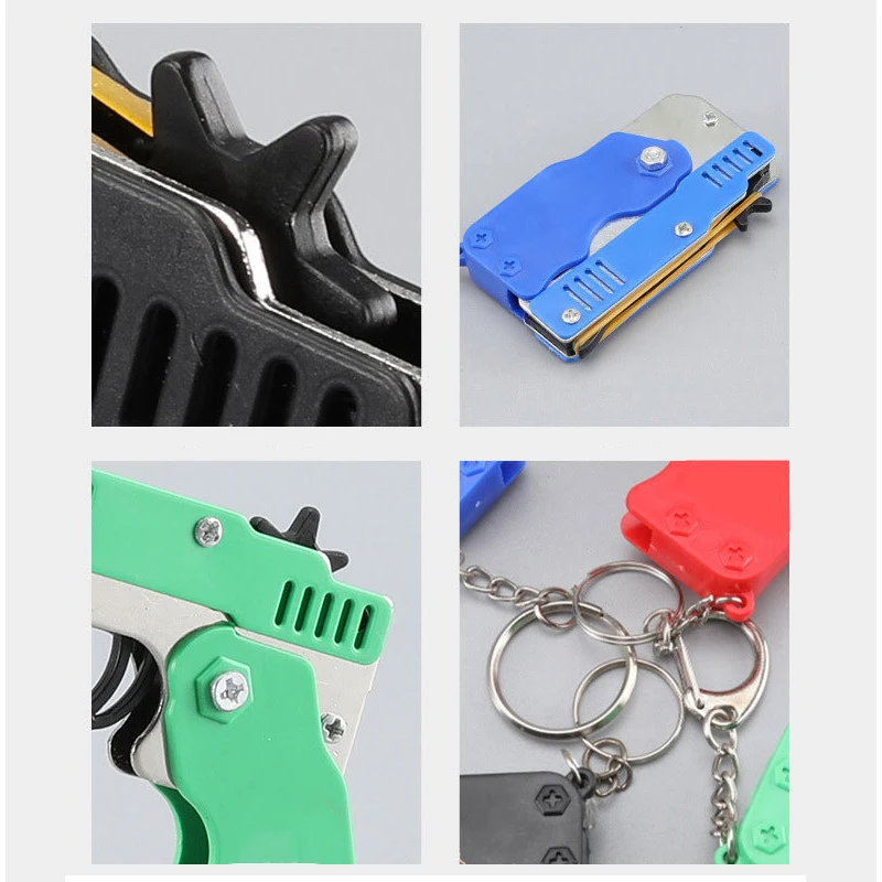 Llavero de pistola con banda de goma, juguete plegable para niños y adultos, idea de regalo creativa con 60 bandas para diversión familiar, minitirador plegable - imagen 4