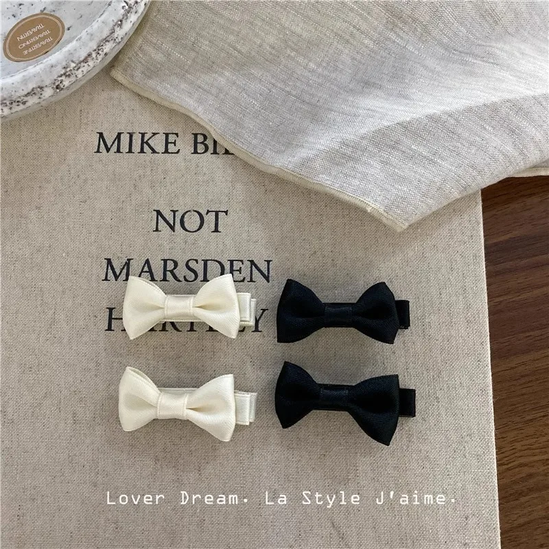 2 unids/set elegante Simple cinta de satén lazo doble pinzas para el cabello para niños niñas tela cubierta lateral flequillo Clips a presión conjunto de pasadores - imagen 4