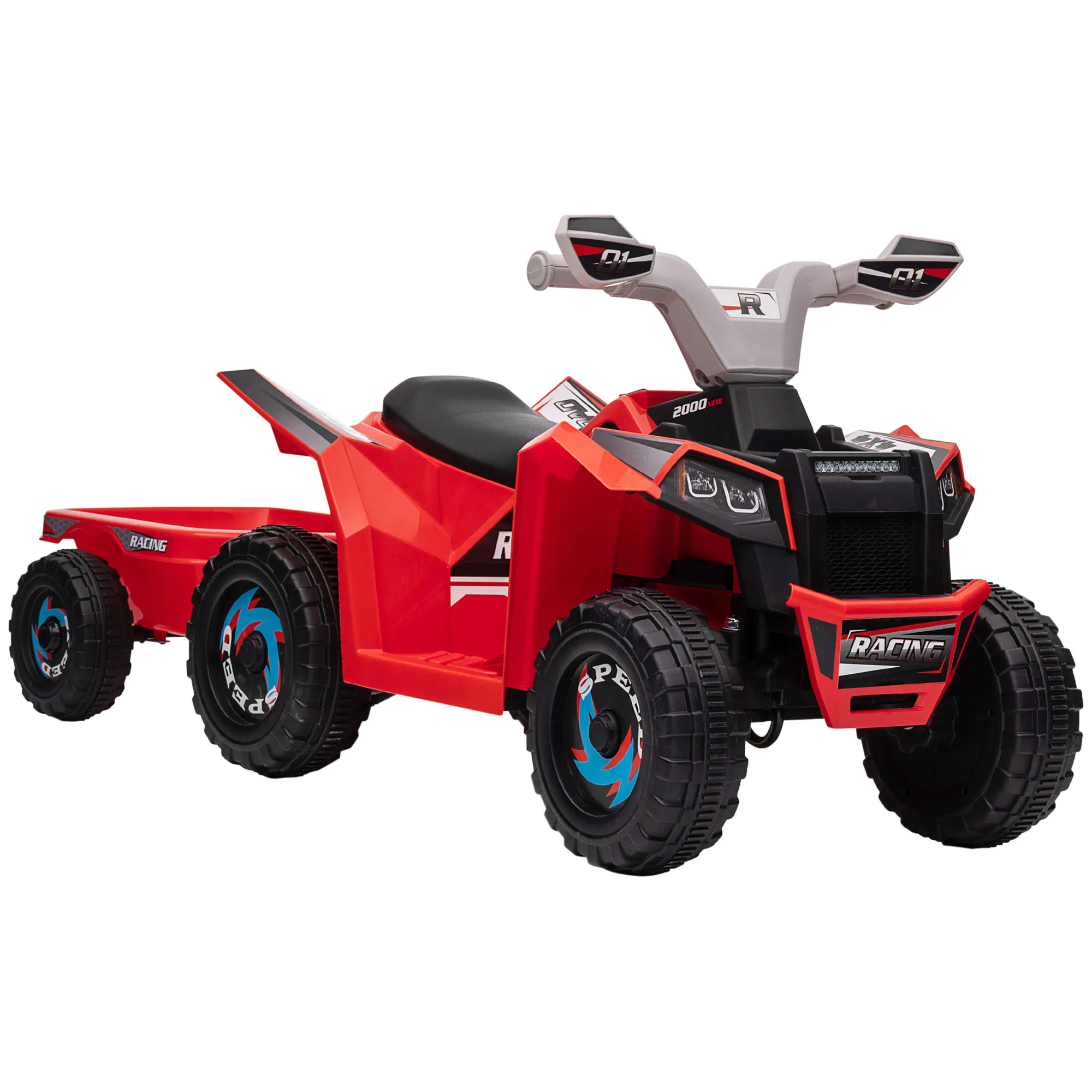 HOMCOM Quad Eléctrico para Niños con Remolque a Batería 6V Coche Eléctrico Cuatrimoto para Niños de 18-36 Meses con Velocidad 2,5 km/h Carga 25 kg 106x41,5x48,5 cm