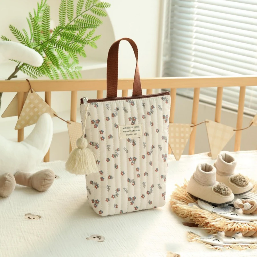 Bolsa de pañales de algodón para bebé, bolsa de pañales, bolsas de almacenamiento para cochecito de viaje, bolso de mamá bordado bonito Ins de Corea del Sur, bolsos