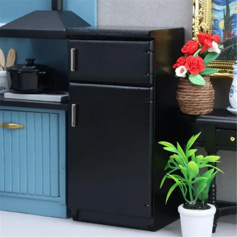 XXFE-refrigerador cocina en miniatura, pieza decoración madera para entusiastas casas muñecas y fabricantes - imagen 4