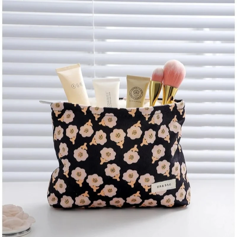 Bolsa de maquillaje de pana floral vintage con cremallera gran capacidad forro suave - imagen 5