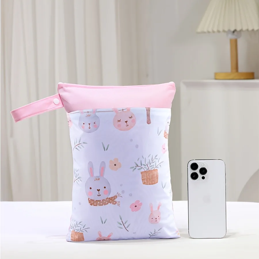 Pororo-bolsa de almacenamiento impermeable con dos bolsillos, separación en seco y húmedo, bolsa de almacenamiento de pañales para bebés, almacenamiento de viaje lavable de gran capacidad - imagen 4