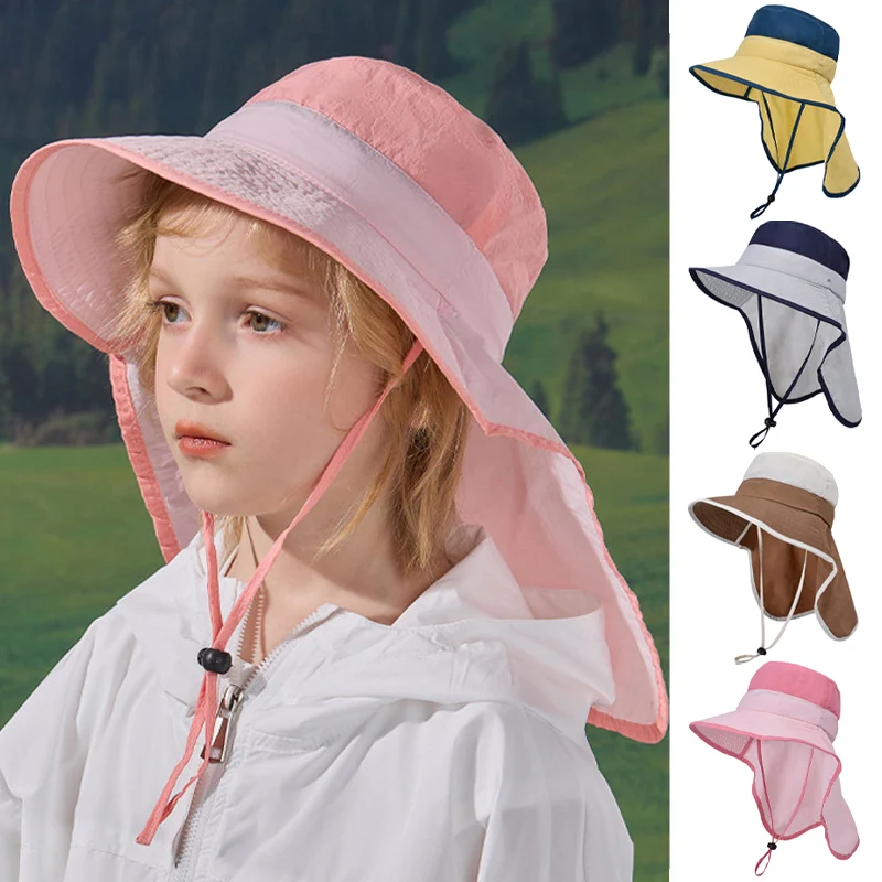 Gorra de Color sólido para niños y niñas, sombrero de cubo para niños, chal grande, gorra de pescador, sombrilla fina y transpirable, sombrero para el sol