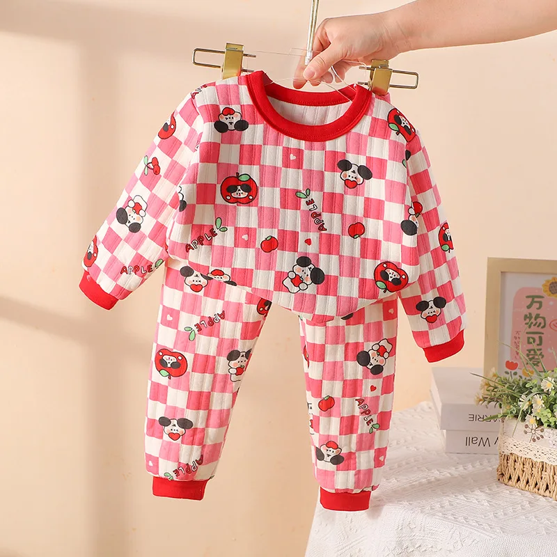 Conjunto de pijama infantil invierno grueso algodón estampado animales - imagen 2