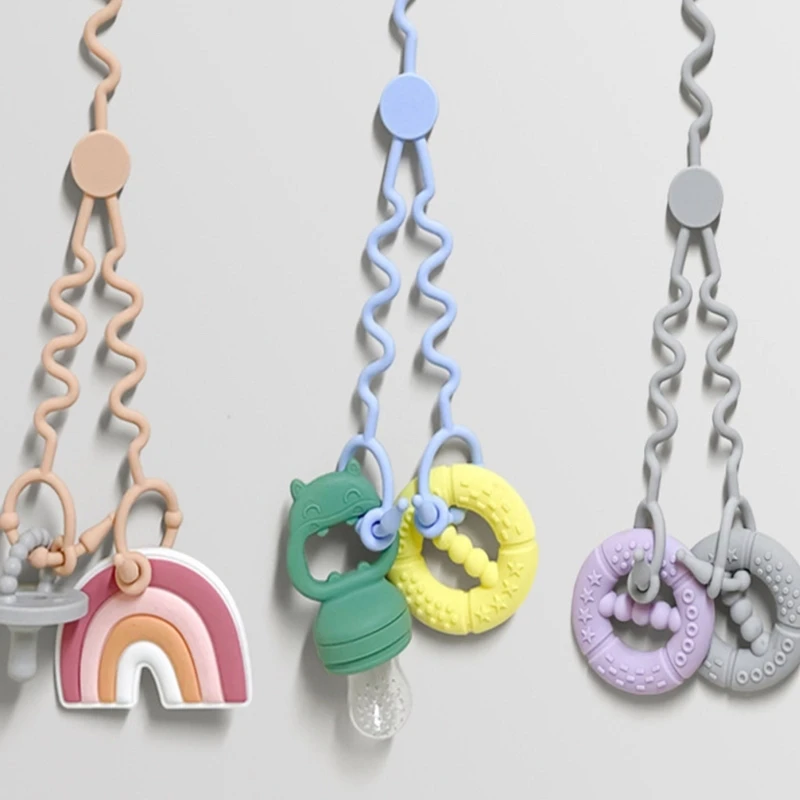 Nuevo 1 cadena de chupete de bebé con 2 Clips, cadena de botella infantil, cadena de chupete de silicona ajustable, juguete mordedor, accesorios para cochecito - imagen 2