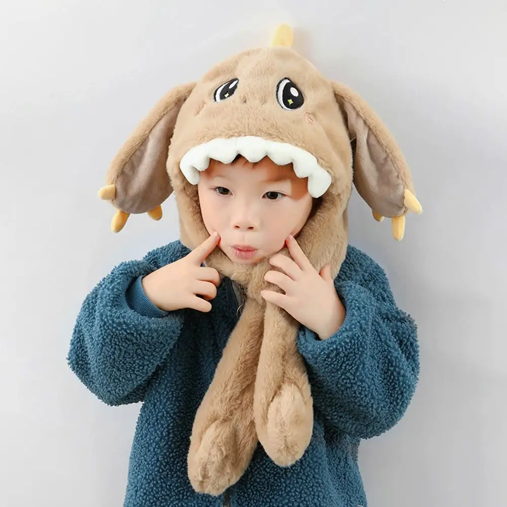 Gorro cálido a la moda con bufanda a prueba de viento, gorro protector de oreja cálido con dragón de dibujos animados, gorros de una sola pieza a prueba de frío, bufandas para Otoño e Invierno - imagen 2