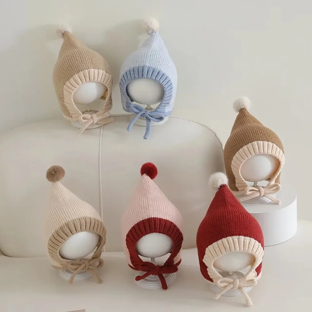 Gorro de punto bonito para invierno, gorro cálido y suave para niños pequeños, gorro grueso con cordones para niños y niñas - imagen 5