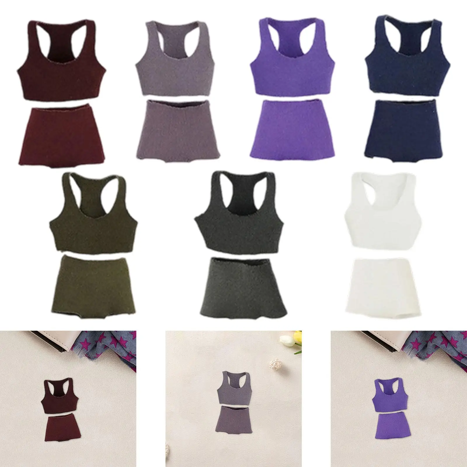 1/12 Sports Vest Shorts Set for Female Figure Fashion Soft Miniature Sports Bra and Shorts Doll Clothes Mini Clothing