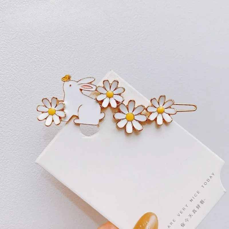 Nuevas pinzas para el cabello de conejo esmaltadas hechas a mano: detalles de margaritas, pasador estilo hada, accesorios para el cabello lindos y delicados y versátiles. - imagen 3