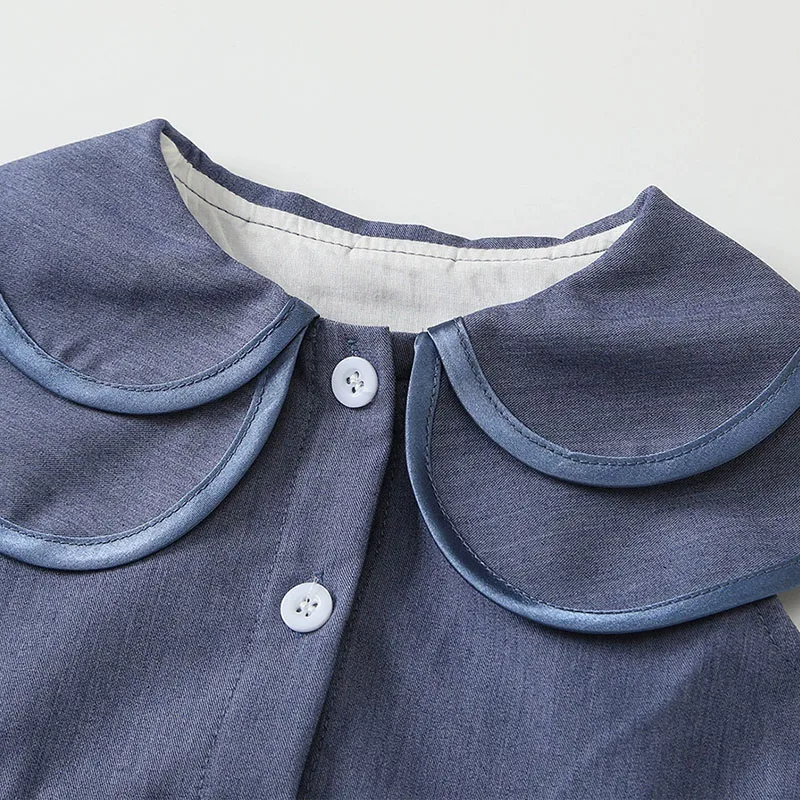 Vestido vaquero azul para niñas con cuello redondo estilo coreano - imagen 4