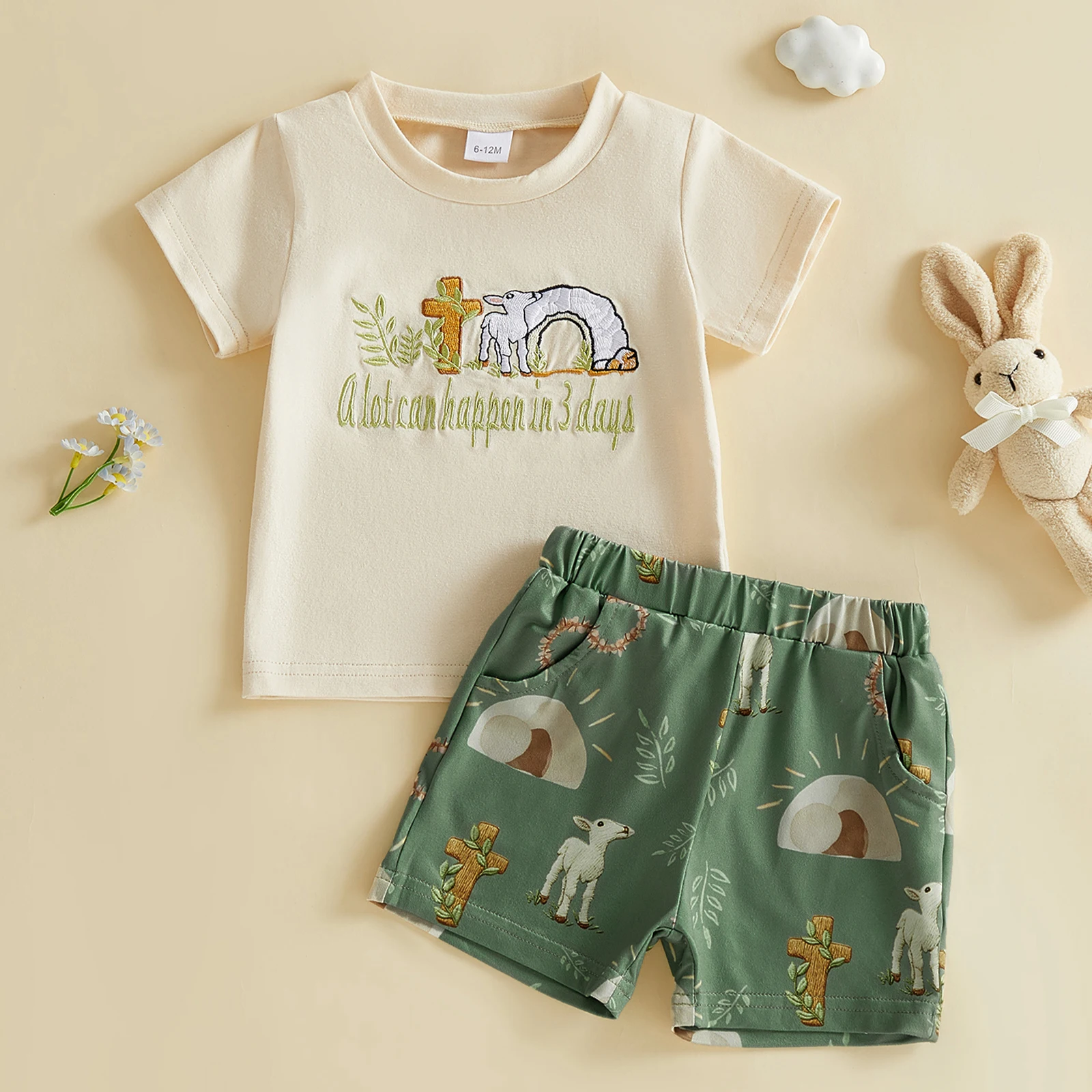Conjunto bebé primavera: camiseta y shorts de algodón bordado - imagen 2