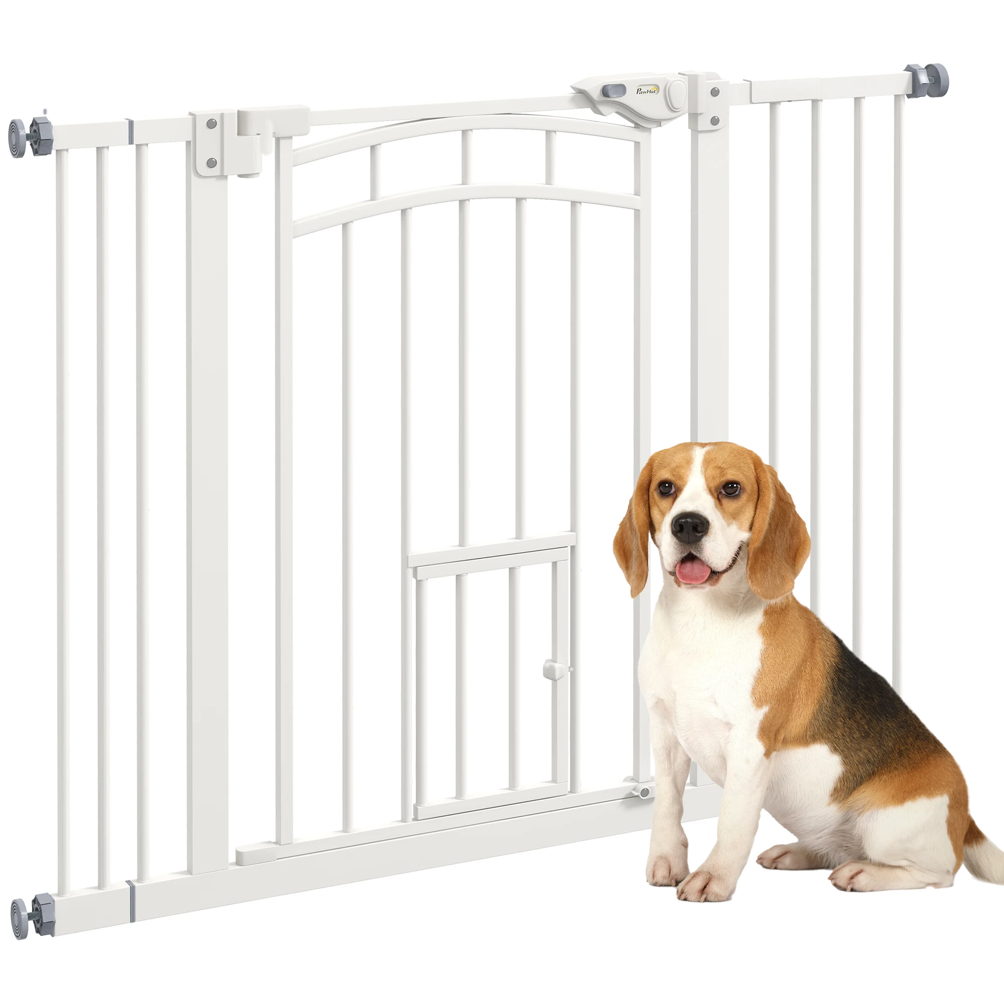 PawHut Barrera de Seguridad para Perros Extensible 74-100 cm, para Puertas y Escaleras, Puerta de Seguridad para Mascotas, con Montaje a Presión y Doble Bloqueo, Blanco