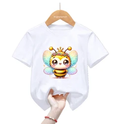 Camiseta de verano para niña con corona abeja acuarela suave