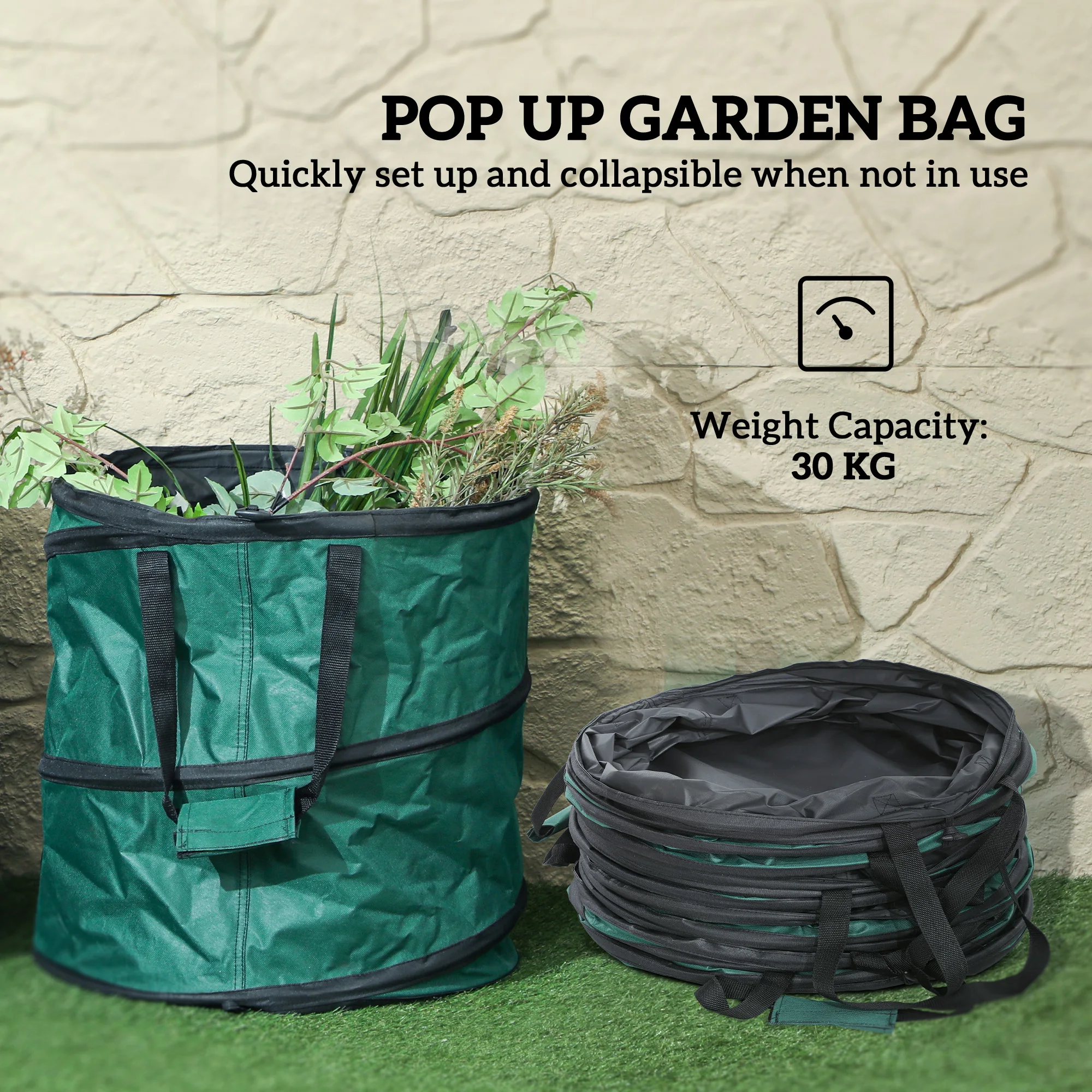 Outsunny Set de 4 Bolsas de Basura de Jardín 86L Bolsas para Residuos Resistentes con Asas Tapa con cremallera y Diseño Pop-Up Plegables y Reutilizables - imagen 3