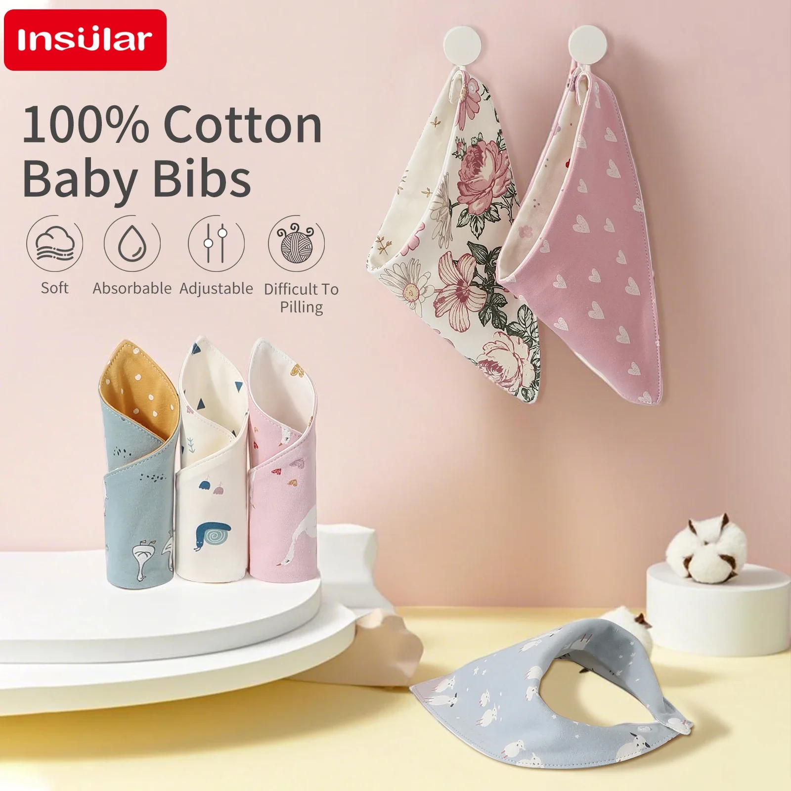 Babero para bebé, Baberos respetuosos con la piel, toalla de Saliva suave para bebé, tipo Triangular, pañuelo para niños, 100% algodón, estampado de doble cara, 3-8 años - imagen 2