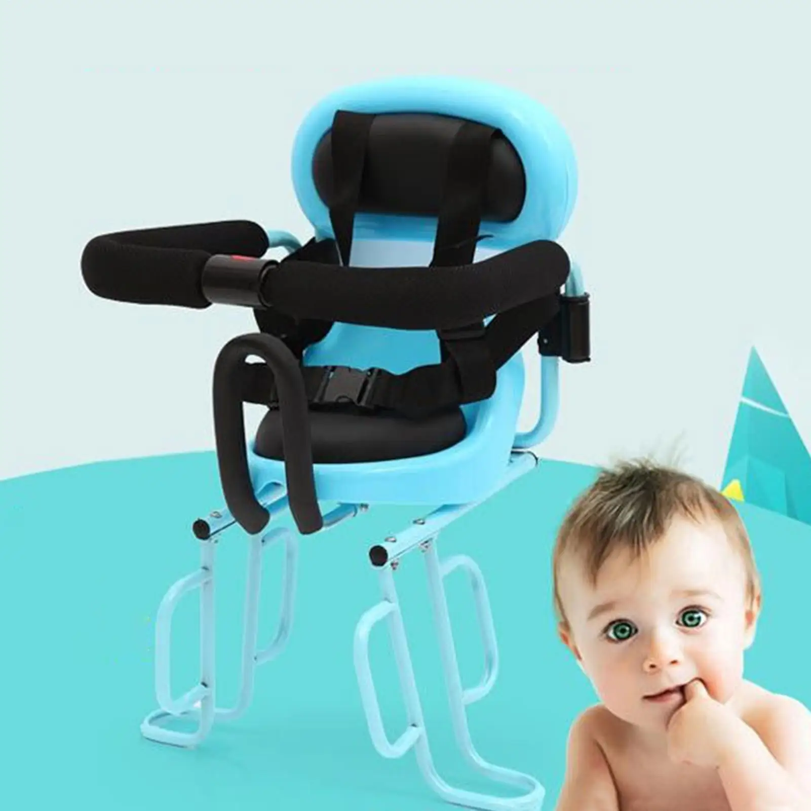 Asiento de bicicleta para niños, asiento de bicicleta montado en la parte trasera, accesorio de ciclismo con cinturón de seguridad y barandilla para ciclismo de montaña y carretera - imagen 3