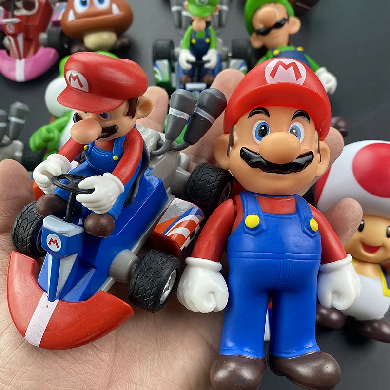 Super Mario Bros Karting Luigi Bowser princesa melocotón Yoshi Toad figuras de acción de juguete tirar hacia atrás coche Anime juego muñeca regalos para niños - imagen 5
